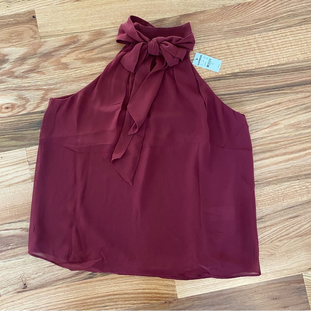 EXPRESS Tie Neck Halter Sleeveless Burgundy Top | size S | NWT
